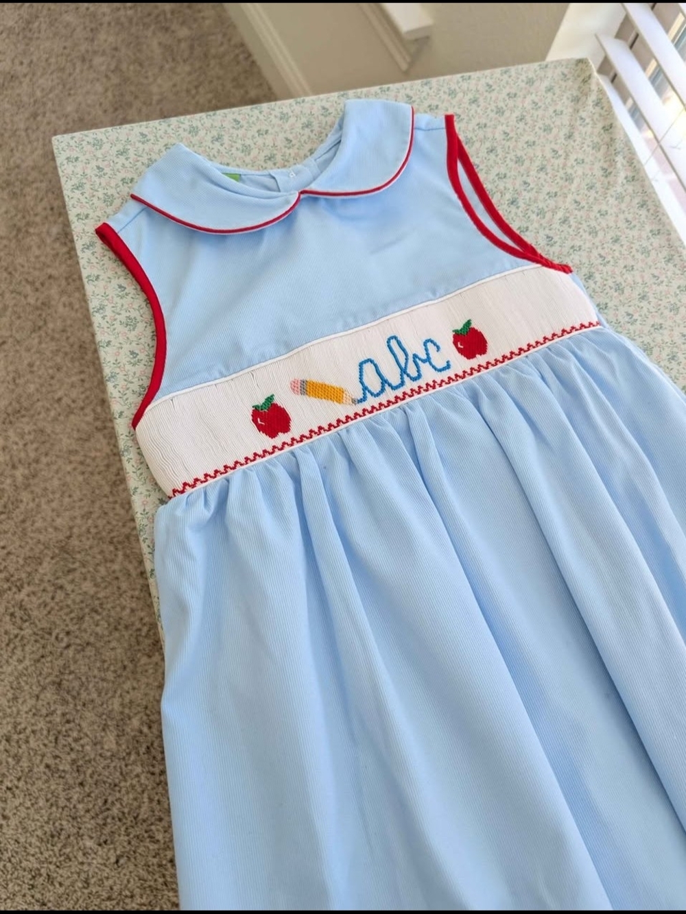 5/6T Smocked Back To School ABC Dress